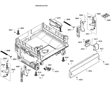 Base Assy Diagram and Parts List for SHE4AM12UC 05 Bosch Dishwasher