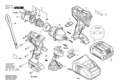 Section 1 Diagram and Parts List for GDR250-LI 3601JG61G0 Bosch Wrench