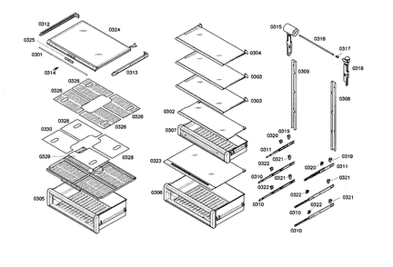 Shelf & Drawer Diagram and Parts List for T24IR70NSP 23 Thermador Refrigerator