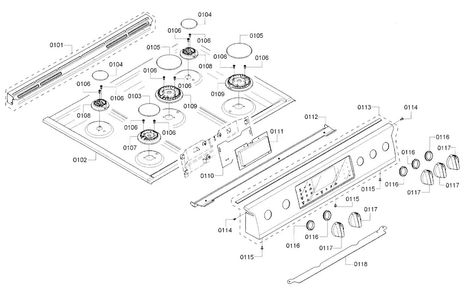 Control Panel/burner Asy Diagram and Parts List for HDI8054U 02 Bosch Range