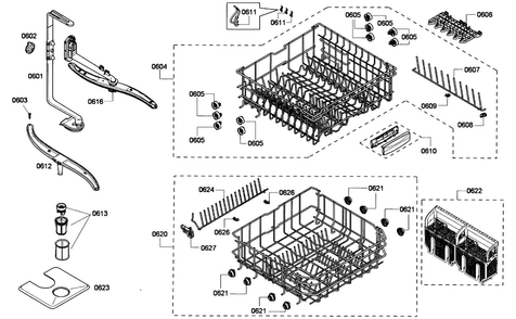 Baskets Diagram and Parts List for SHE43P12UC 59 Bosch Dishwasher