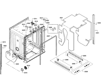 Cabinet Diagram and Parts List for SHX3AR76UC 08 Bosch Dishwasher