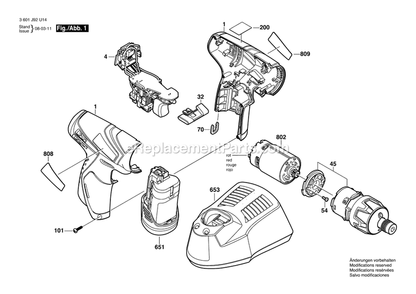 Page A Diagram and Parts List for PS20 3601J92U14 Bosch Cordless Drill