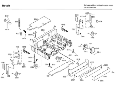 Base Diagram and Parts List for SHE66C02UC 40 Bosch Dishwasher