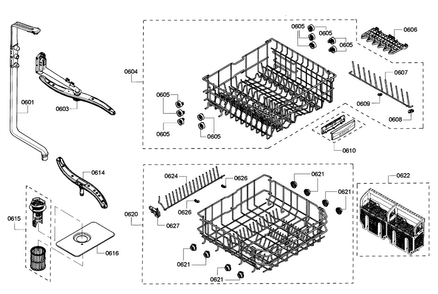 Rack Diagram and Parts List for SHE3ARF5UC 06 Bosch Dishwasher