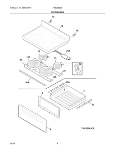 Top/Drawer Diagram and Parts List for HES3063C6  Bosch Range