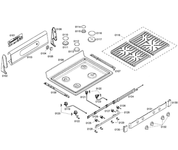 Stove Top Diagram and Parts List for HGS7052UC 01 Bosch Range