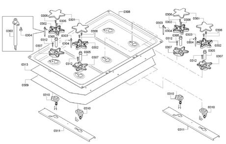 Burners Assy Diagram and Parts List for PRD366GHU 14 Thermador Range
