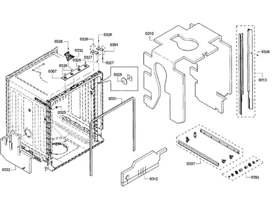 Cabinet Diagram and Parts List for SHX5AV56UC 22 Bosch Dishwasher