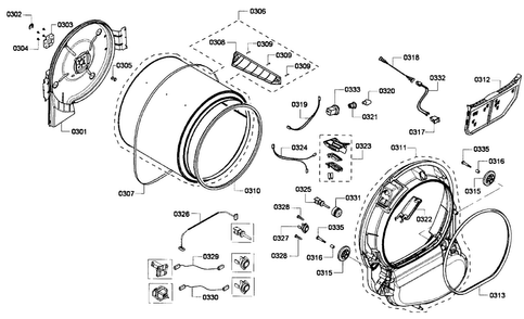 Drum Diagram and Parts List for WTVC533CUS 09 Bosch Dryer