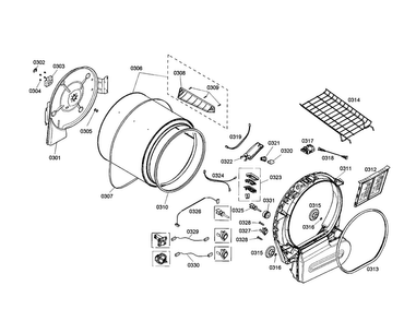 Drum Diagram and Parts List for WTMC553SUC 06 Bosch Dryer