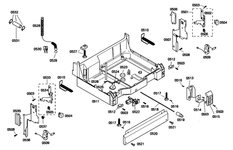 Base Assy Diagram and Parts List for SHE46C05UC 22 Bosch Dishwasher
