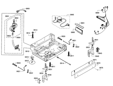 Base Diagram and Parts List for SGE53U55UC A5 Bosch Dishwasher