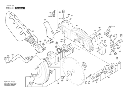 Section 1 Diagram and Parts List for GCM305-254D 3601M49140 Bosch Miter Saw