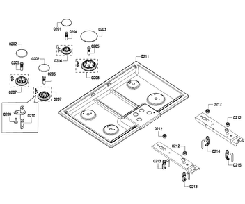 Burners Diagram and Parts List for NGM5064UC 04 Bosch Cooktop
