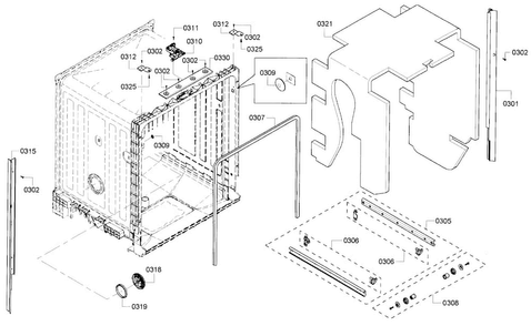 Frame Diagram and Parts List for SHE3ARF6UC 07 Bosch Dishwasher