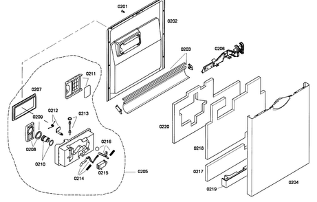 Door Assy Diagram and Parts List for SHE45C02UC 48 Bosch Dishwasher