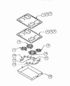 Maintop Component Diagram and Parts List for REF30  Thermador Range