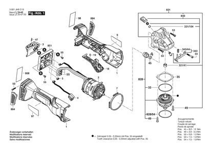 Figure 1 Diagram and Parts List for 3601JH6C13 GWS18V-13PN Bosch Angle Grinder