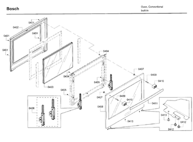 Door Diagram and Parts List for HBL5351UC 03 Bosch Wall Oven