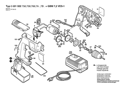 Section 1 Diagram and Parts List for 06019327A7  Bosch Cordless Drill