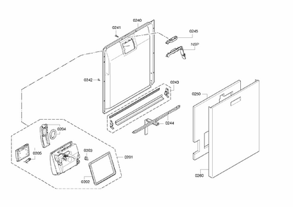Door Assy Diagram and Parts List for S47KMK15UC 22 Bosch Dishwasher