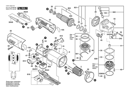 Section 1 Diagram and Parts List for 1811D 3601H32210 Bosch Angle Grinder