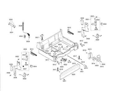 Base Diagram and Parts List for SHE44C02UC 22 Bosch Dishwasher