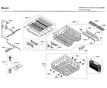 Baskets Diagram and Parts List for SHP65T55UC 09 Bosch Dishwasher