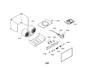 Vent System Diagram and Parts List for VTI1010D-01  Thermador Bath & Ventilation Fan