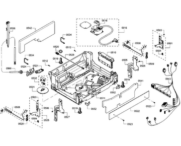 Base Section Diagram and Parts List for SHE7PT55UC 07 Bosch Dishwasher