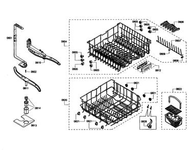 Spray Arm/racks Diagram and Parts List for SHE43F15UC 60 Bosch Dishwasher