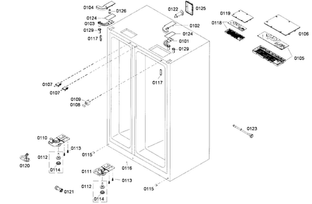 Cabinet Assy Diagram and Parts List for B22CS80SNS 01 Bosch Refrigerator