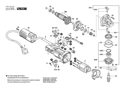 Section 1 Diagram and Parts List for WS7-115 3601C940G1 Bosch Angle Grinder