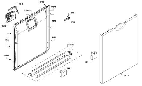 Door Assy Diagram and Parts List for SHE4AM16UC 02 Bosch Dishwasher
