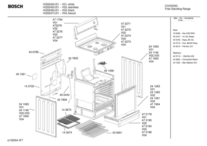 07 - RANGE COMPONENTS Diagram and Parts List for HGS245U  Bosch Range