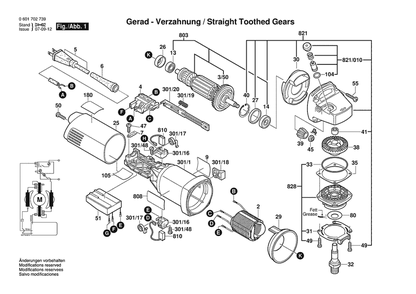 Section 1 Diagram and Parts List for GWS10-125C 0601702739 Bosch Angle Grinder