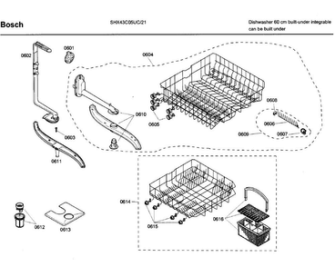 Rack Asy Diagram and Parts List for SHX43C05UC 21 Bosch Dishwasher