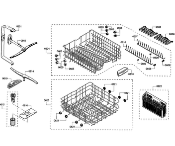 Baskets Diagram and Parts List for SHE53T52UC 01 Bosch Dishwasher