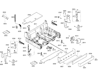 Base Diagram and Parts List for SHX57C05UC 43 Bosch Dishwasher