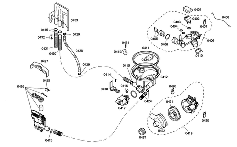 Pump Assy Diagram and Parts List for SHE46C02UC 43 Bosch Dishwasher