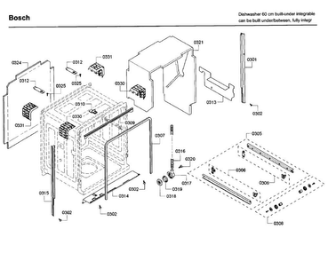 Frame Diagram and Parts List for SHV68R53UC 69 Bosch Dishwasher