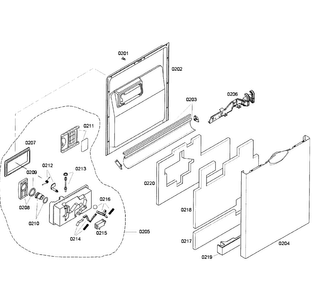 Door Assy Diagram and Parts List for SHE58C02UC 54 Bosch Dishwasher