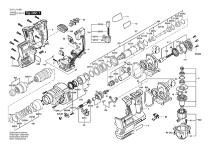 Section 1 Diagram and Parts List for 3611J10001  Bosch Hammer Drill