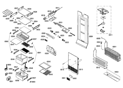 Refrigerator Assy Diagram and Parts List for B22CS50SNW 03 Bosch Refrigerator