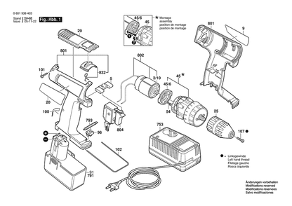 Section 1 Diagram and Parts List for 06019364B0  Bosch Screwdriver
