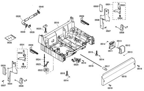 Base Assy Diagram and Parts List for SHE33M06UC 50 Bosch Dishwasher