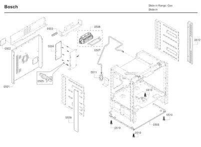 Frame Diagram and Parts List for HDI8054U 05 Bosch Range