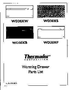 Cover Page-text Diagram and Parts List for WD30XP  Thermador Warming Drawer