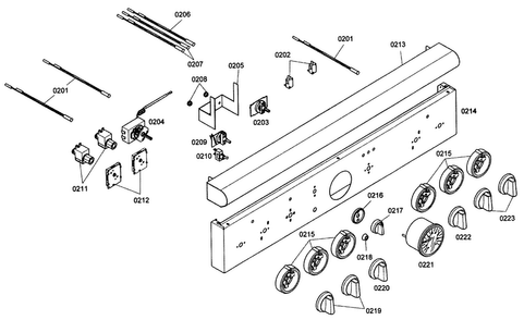Front Panel Diagram and Parts List for PRL364ELG02  Thermador Range